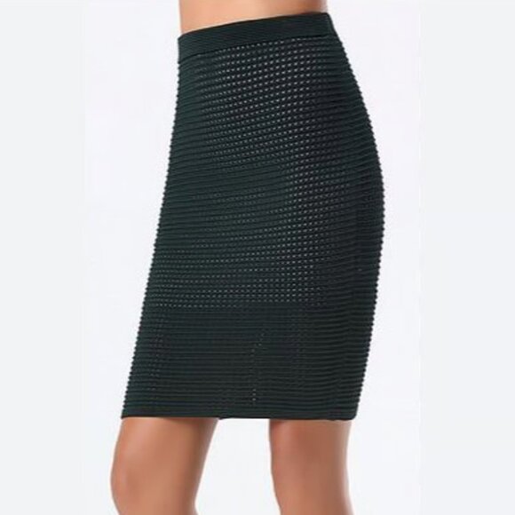 BEBE Green Ottoman Knit Pencil Skirt XS Curve Tracing Ribbed Stretch $91+ - Picture 1 of 11